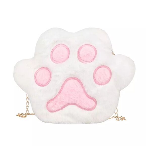 🆕White Faux Fur Cat Paw Crossbody Bag Purse - Picture 1 of 6